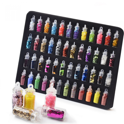 Manicure 48 Color Bottle Set Mixed Color Chunky Glitter Powder Sequins Hexagon Slice Caviar Diy Nail Decoration